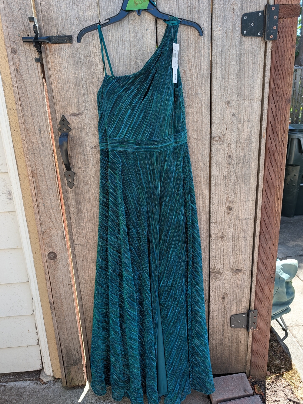 Aqua One-Shoulder Teal and Black Prom Gown